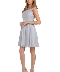 Silver Short Knee Length Chiffon Dress By Poly USA Prom