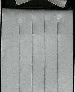 Vesuvio Napoli Men Silver Silk Satin Cummerbund And Bow Tie Set