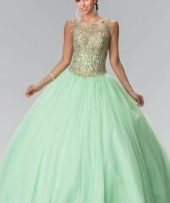 Sleeveless Ballgown With Gold Embroidery By Elizabeth K GL2207