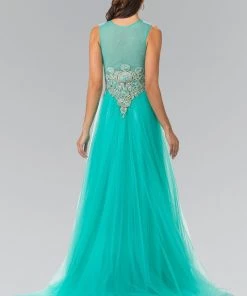 Sleeveless Bead Embroidered Illusion Dress By Elizabeth K GL2317