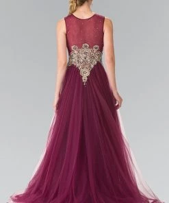 Sleeveless Bead Embroidered Illusion Dress By Elizabeth K GL2317