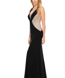 Sleeveless Black Dress With Sequined Top By Lenovia 5156