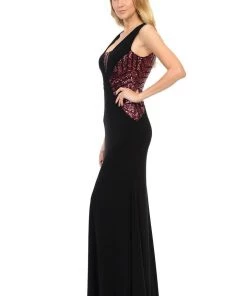 Sleeveless Black Dress With Sequined Top By Lenovia 5156