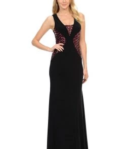 Sleeveless Black Dress With Sequined Top By Lenovia 5156