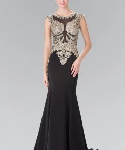 Prom Sleeveless Embroidered Illusion Gown By Elizabeth K GL1461