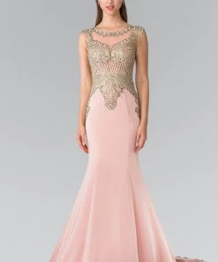 Prom Sleeveless Embroidered Illusion Gown By Elizabeth K GL1461