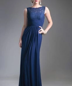 Long Sleeveless Dress With Lace Bodice By Cinderella Divine CD925 Prom