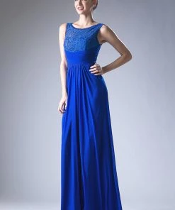 Long Sleeveless Dress With Lace Bodice By Cinderella Divine CD925 Prom