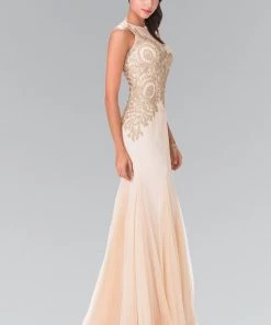 Sleeveless Illusion Dress With Lace Applique By Elizabeth K GL2283