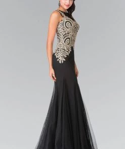 Sleeveless Illusion Dress With Lace Applique By Elizabeth K GL2283
