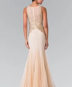 Sleeveless Illusion Dress With Lace Applique By Elizabeth K GL2283
