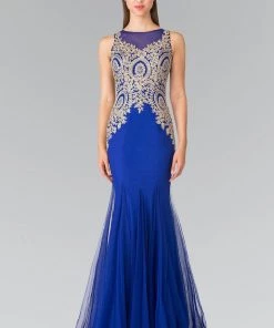 Sleeveless Illusion Dress With Lace Applique By Elizabeth K GL2283
