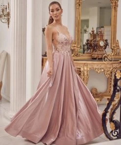 Sleeveless Iridescent A-line Gown By Nox Anabel E1004