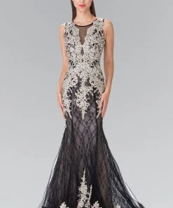 Sleeveless Lace Mermaid Dress With Illusion Top By Elizabeth K GL1462 Prom