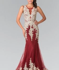 Sleeveless Lace Mermaid Dress With Illusion Top By Elizabeth K GL1462 Prom