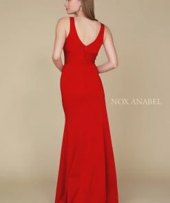 Long Sleeveless Dress With Deep V-Neckline By Nox Anabel Q010 Prom