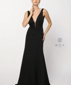Long Sleeveless Dress With Deep V-Neckline By Nox Anabel Q010 Prom