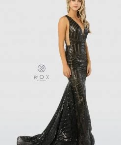 Prom Sleeveless Long Sequin Print Trumpet Dress By Nox Anabel C214 17 Prom Sleeveless Long Sequin Print Trumpet Dress By Nox Anabel C214