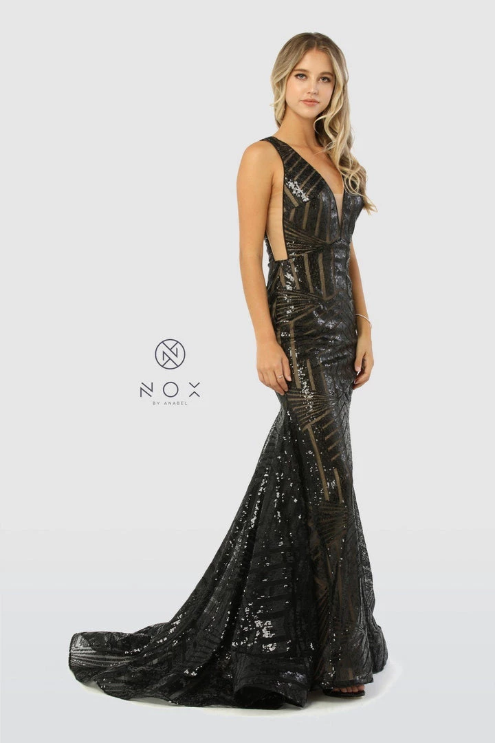Prom Sleeveless Long Sequin Print Trumpet Dress By Nox Anabel C214 9 Prom Sleeveless Long Sequin Print Trumpet Dress By Nox Anabel C214