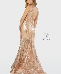 Prom Sleeveless Long Sequin Print Trumpet Dress By Nox Anabel C214