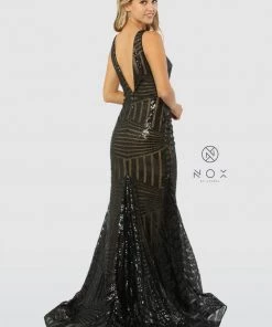 Prom Sleeveless Long Sequin Print Trumpet Dress By Nox Anabel C214 18 Prom Sleeveless Long Sequin Print Trumpet Dress By Nox Anabel C214