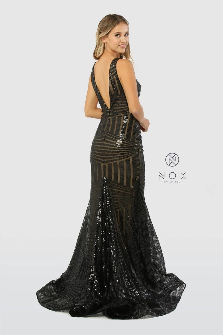 Prom Sleeveless Long Sequin Print Trumpet Dress By Nox Anabel C214 10 Prom Sleeveless Long Sequin Print Trumpet Dress By Nox Anabel C214