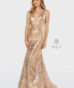 Prom Sleeveless Long Sequin Print Trumpet Dress By Nox Anabel C214