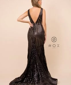 Prom Sleeveless Long Sequin Print Trumpet Dress By Nox Anabel C214 16 Prom Sleeveless Long Sequin Print Trumpet Dress By Nox Anabel C214