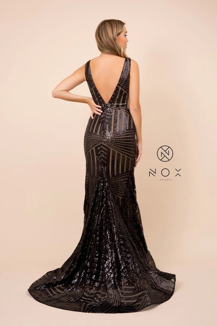 Prom Sleeveless Long Sequin Print Trumpet Dress By Nox Anabel C214 8 Prom Sleeveless Long Sequin Print Trumpet Dress By Nox Anabel C214