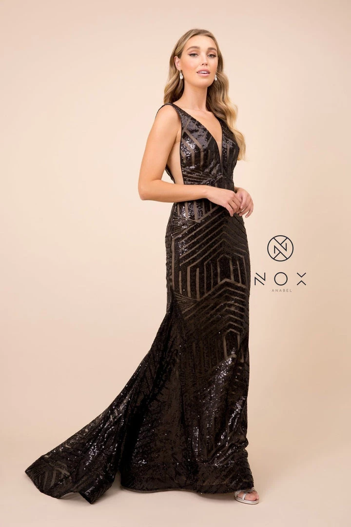 Prom Sleeveless Long Sequin Print Trumpet Dress By Nox Anabel C214 7 Prom Sleeveless Long Sequin Print Trumpet Dress By Nox Anabel C214