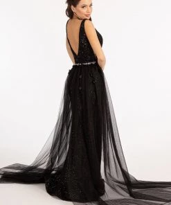Sleeveless Sequin Overskirt Gown By Elizabeth K GL3057