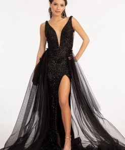 Sleeveless Sequin Overskirt Gown By Elizabeth K GL3057