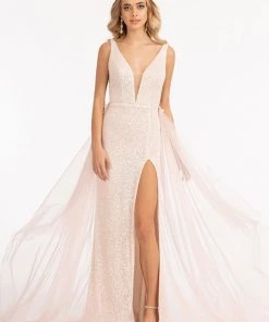 Sleeveless Sequin Overskirt Gown By Elizabeth K GL3057