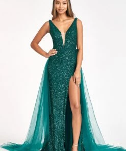 Sleeveless Sequin Overskirt Gown By Elizabeth K GL3057