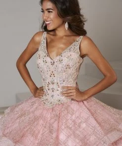Sleeveless V-Neck Glitter Quinceanera Dress By House Of Wu 26921