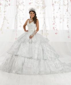 Sleeveless V-Neck Glitter Quinceanera Dress By House Of Wu 26921