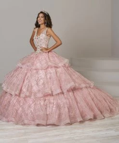 Sleeveless V-Neck Glitter Quinceanera Dress By House Of Wu 26921