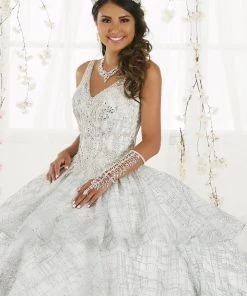 Sleeveless V-Neck Glitter Quinceanera Dress By House Of Wu 26921