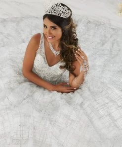 Sleeveless V-Neck Glitter Quinceanera Dress By House Of Wu 26921