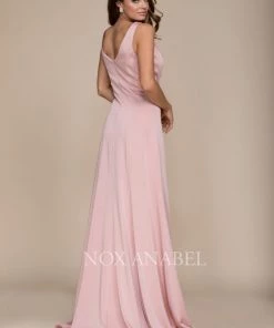 Prom Fitted Long Sleeveless V-Neck Dress By Nox Anabel Q011