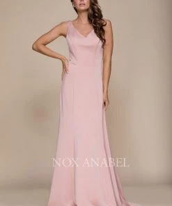 Prom Fitted Long Sleeveless V-Neck Dress By Nox Anabel Q011