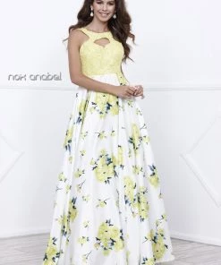 Prom Sleeveless Yellow Floral Print Dress By Nox Anabel 8203