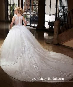 Wedding Dresses Sparkling Tulle Lace Wedding Dress With Train By Mary's Bridal 6364