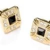ABC Fashion Square Gold Cufflinks With Black And Clear Crystals Men