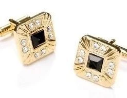 ABC Fashion Square Gold Cufflinks With Black And Clear Crystals Men