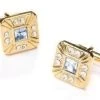 ABC Fashion Square Gold Cufflinks With Clear Crystals Men