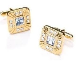 ABC Fashion Square Gold Cufflinks With Clear Crystals Men