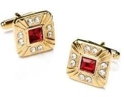 ABC Fashion Square Gold Cufflinks With Red And Clear Crystals