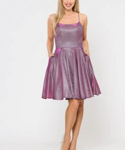 Prom Square Neck Short Metallic Glitter Dress By Poly USA 8220