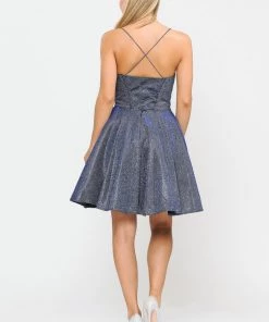 Prom Square Neck Short Metallic Glitter Dress By Poly USA 8220